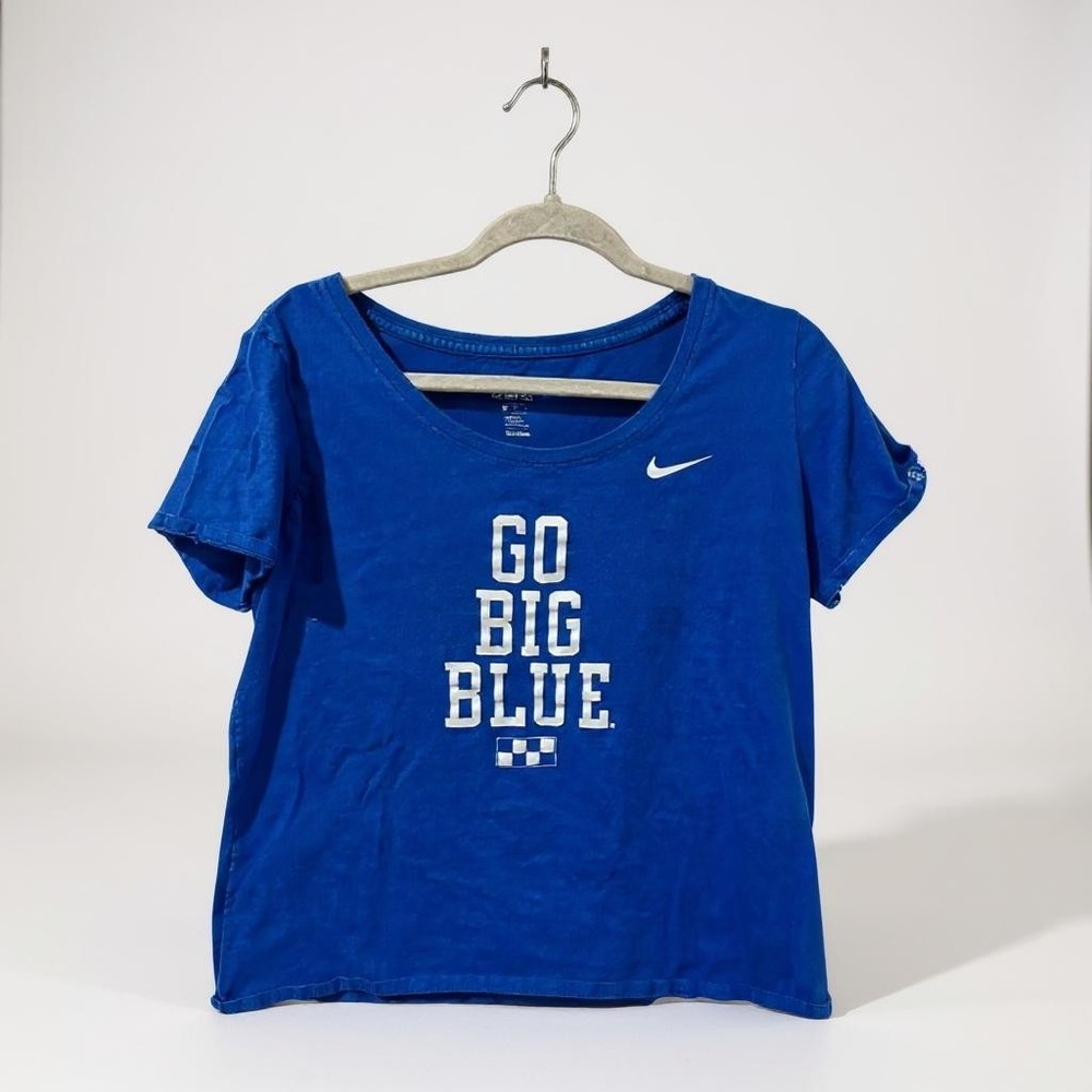 Nike Womens Blue Athletic Cut Tee Go Big Blue UK Logo Large Cotton Blend